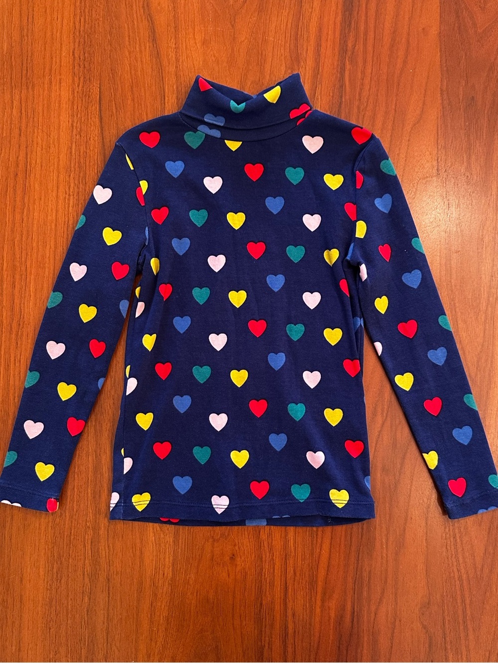 Mini Boden Girls' Navy Heart Print Turtleneck Long Sleeve Top size 5-6